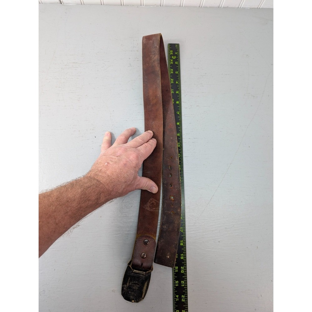 Solid Brass BTS Leather Belt Horse Brown Made In USA 44" Long 1978 Western - Picture 5 of 6